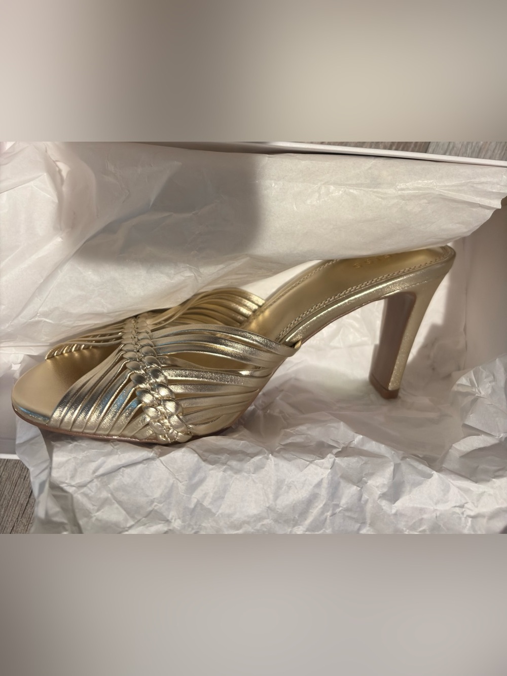 Reiss Gold Braided Strap Block Heel Mule